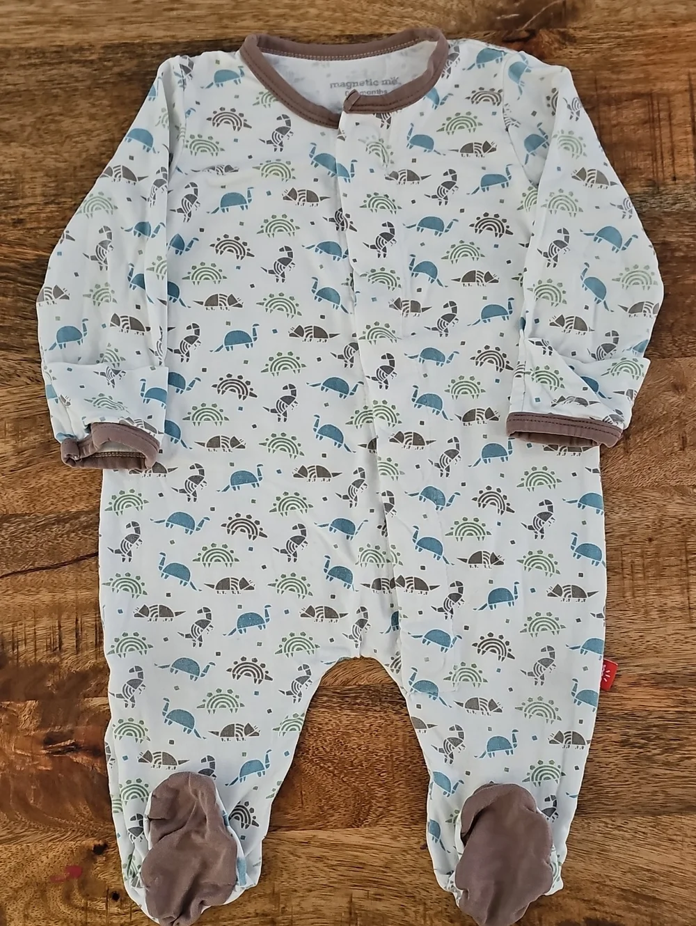 Magnetic Me Dinosaur Armadillo Magnetic Footie 0-3M Cream Brown Pajama